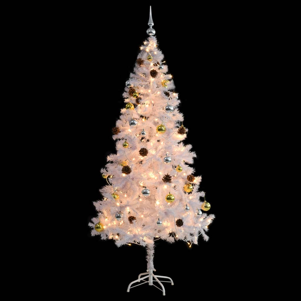 Künstlicher Weihnachtsbaum mit Beleuchtung & Kugeln Weiß 180 cm - Pazzar.ch