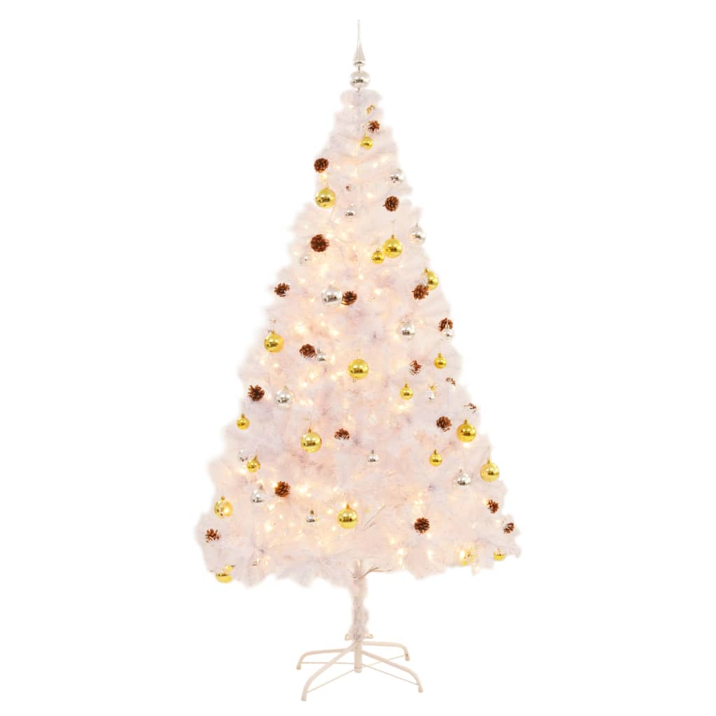 Künstlicher Weihnachtsbaum mit Beleuchtung & Kugeln Weiß 210 cm - Pazzar.ch