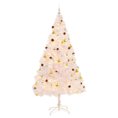 Künstlicher Weihnachtsbaum mit Beleuchtung & Kugeln Weiß 210 cm - Pazzar.ch