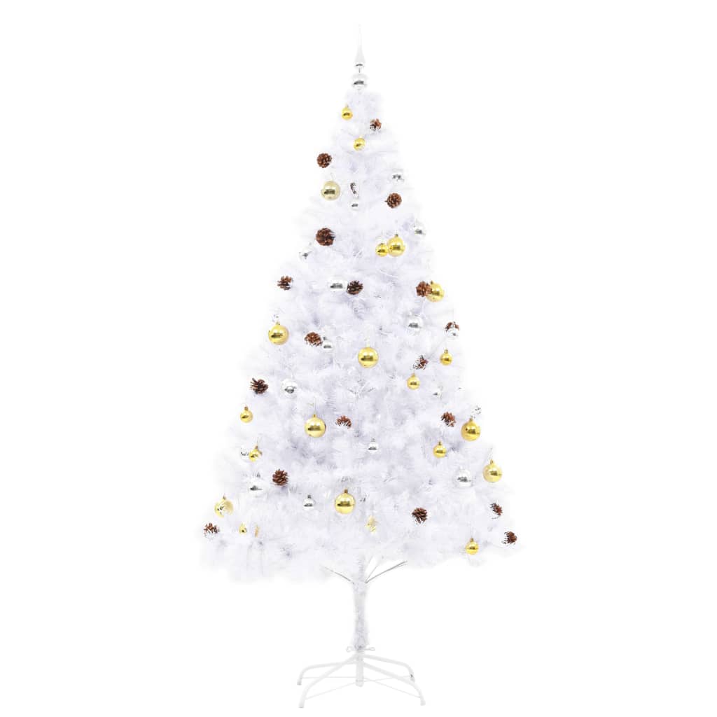 Künstlicher Weihnachtsbaum mit Beleuchtung & Kugeln Weiß 210 cm - Pazzar.ch