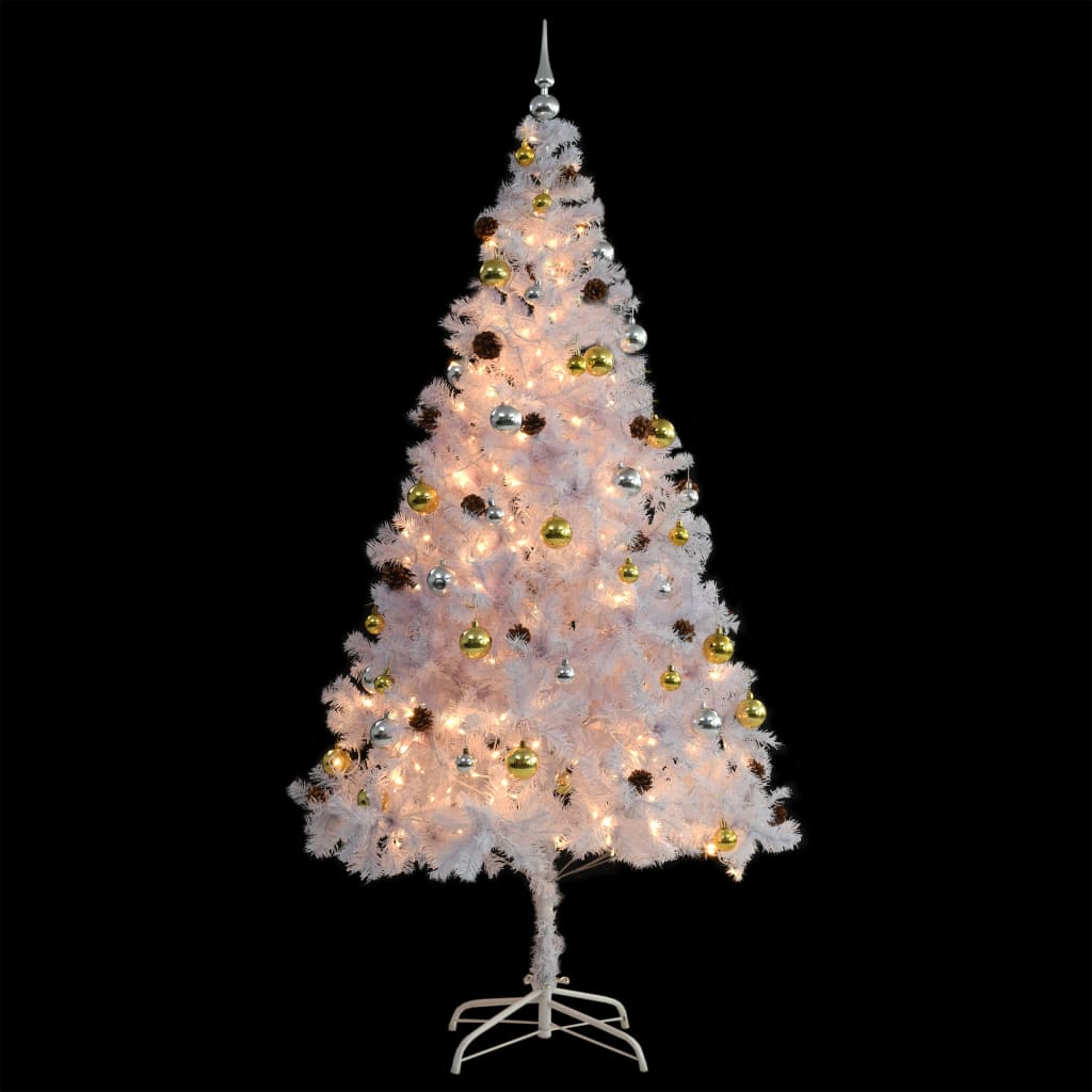 Künstlicher Weihnachtsbaum mit Beleuchtung & Kugeln Weiß 210 cm - Pazzar.ch