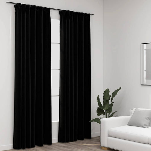 Verdunkelungsvorhänge Haken Leinenoptik 2Stk. Schwarz 140x225cm