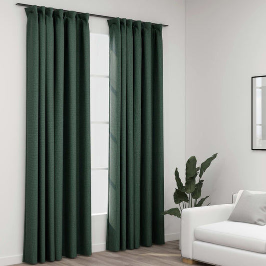 Verdunkelungsvorhänge Haken Leinenoptik 2 Stk. Grün 140x245 cm - Pazzar.ch