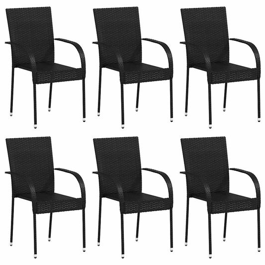 Stapelbare Gartenstühle 6 Stk. Poly Rattan Schwarz