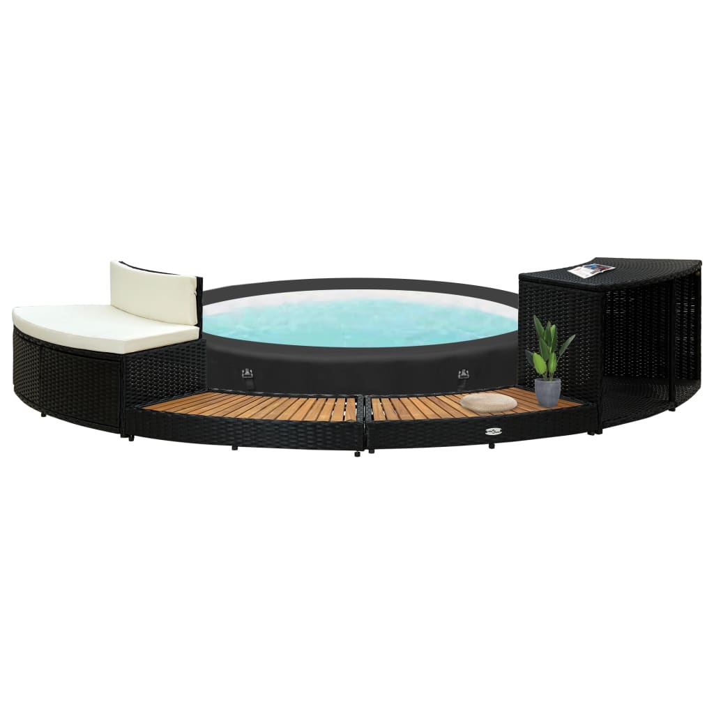 Whirlpool-Umrandung Schwarz Poly Rattan & Massivholz Akazie - Pazzar.ch