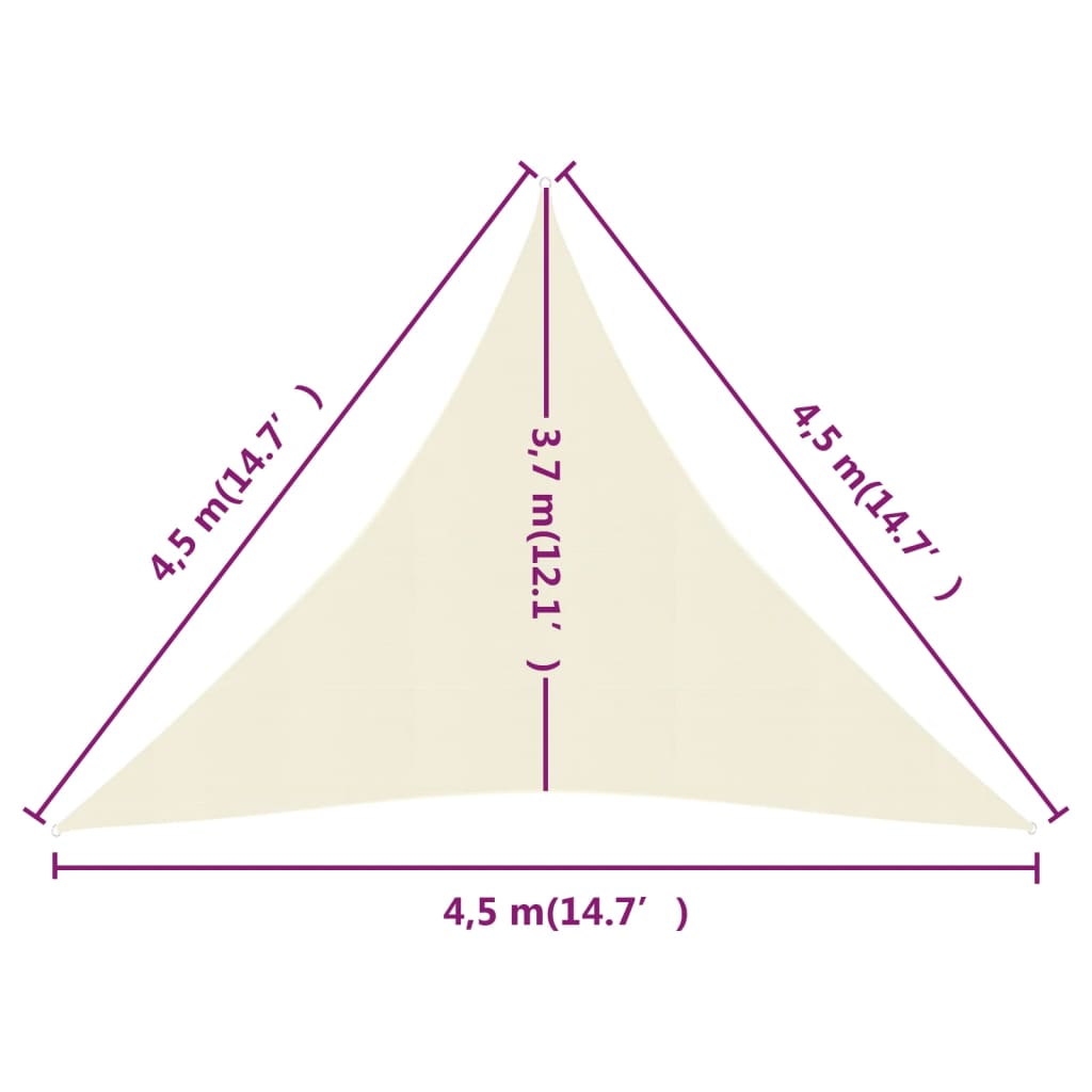 Sonnensegel 160 g/m² Creme 4,5x4,5x4,5 m HDPE - Pazzar.ch