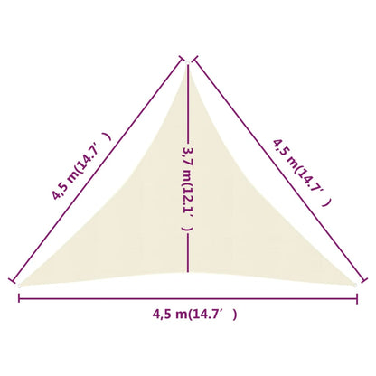 Sonnensegel 160 g/m² Creme 4,5x4,5x4,5 m HDPE - Pazzar.ch