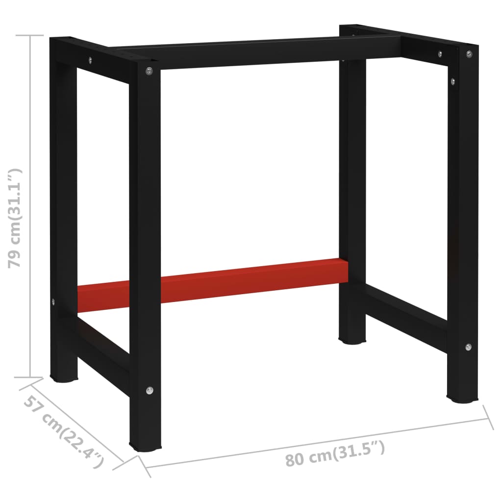 Werkbankgestell Metall 80x57x79 cm Schwarz und Rot - Pazzar.ch