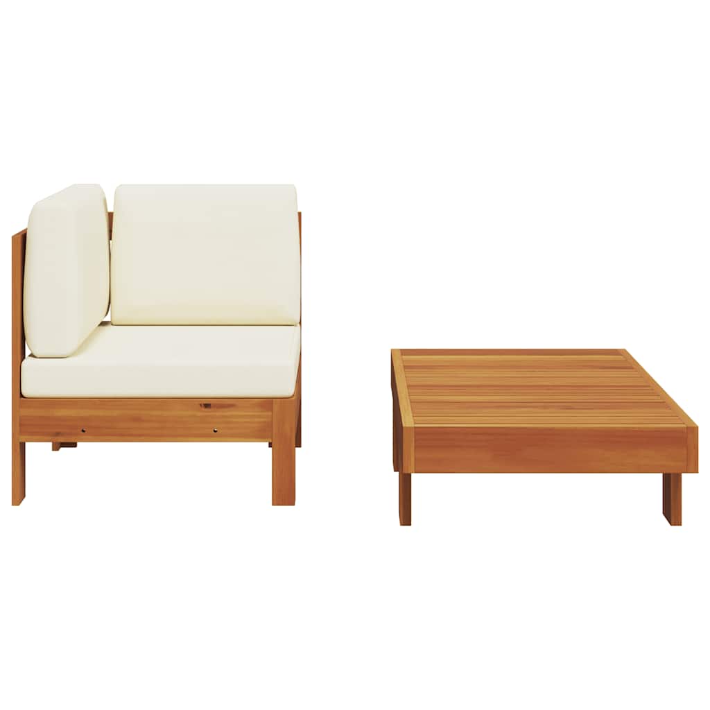 2-tlg. Garten-Lounge-Set mit Cremeweißen Kissen Akazienholz