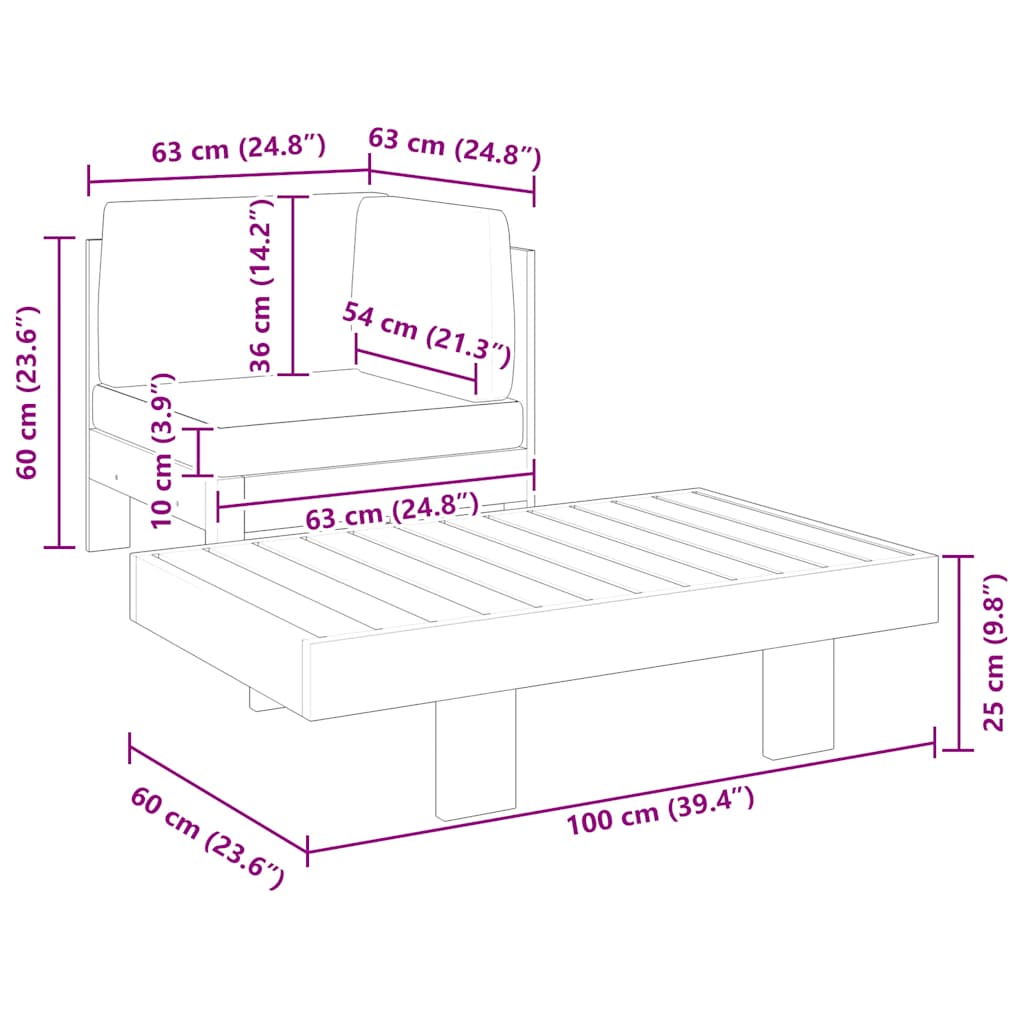2-tlg. Garten-Lounge-Set mit Dunkelgrauen Kissen Akazienholz