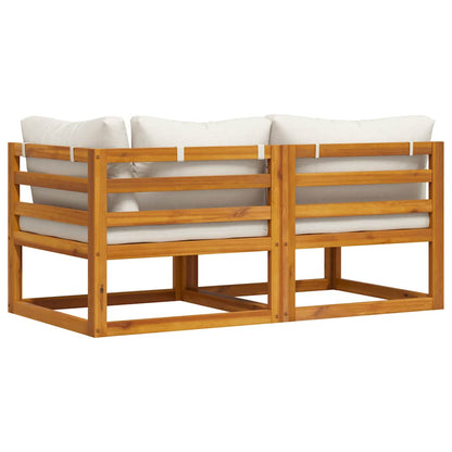 2-tlg. Sofa-Set mit cremeweißen Kissen Akazie Massivholz