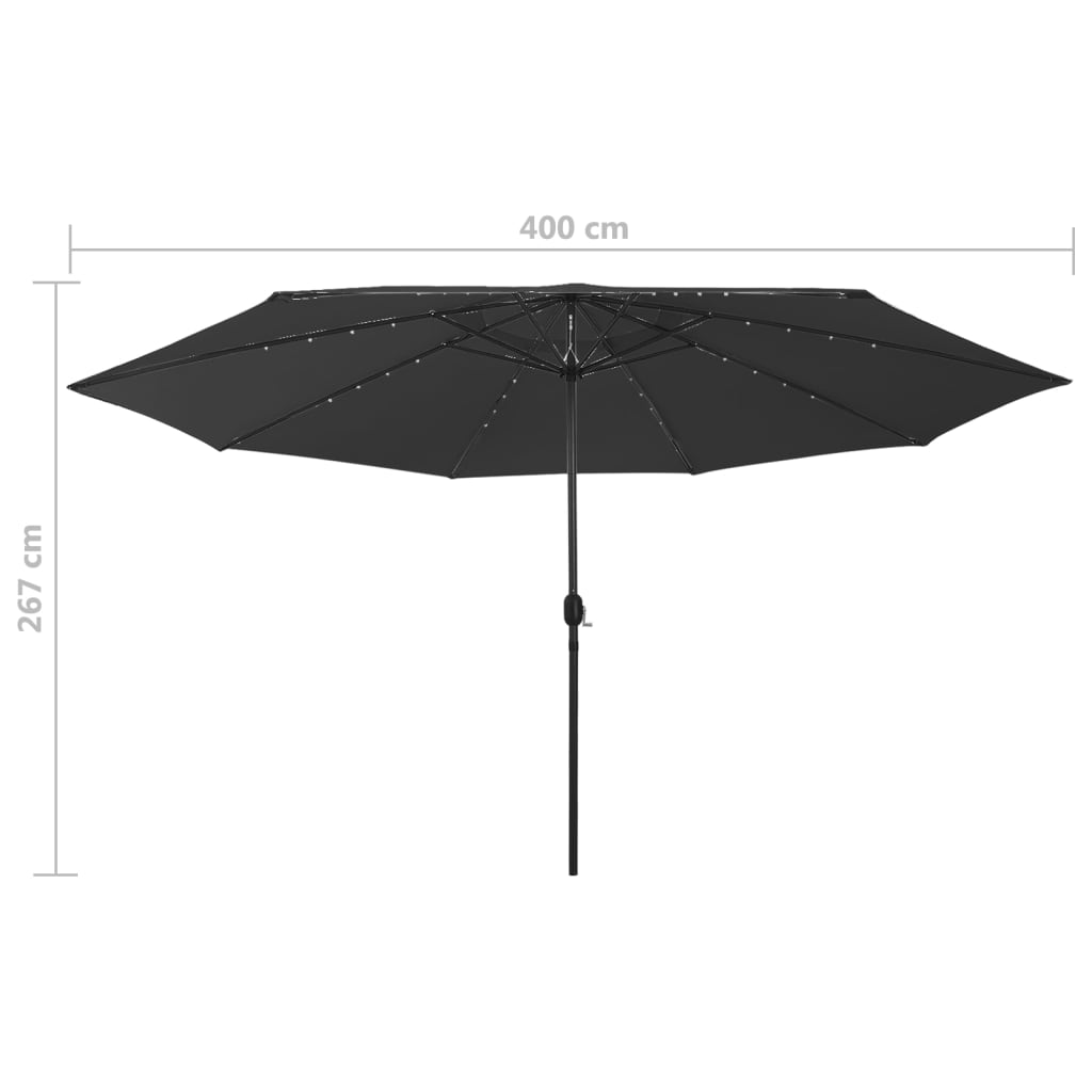 Sonnenschirm mit LED-Beleuchtung 400 cm Schwarz