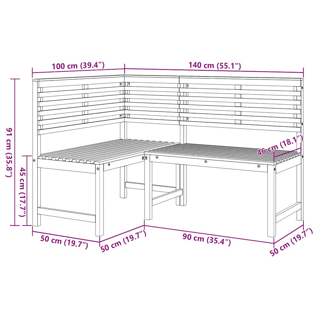 Garten-Eckbank 140 cm Massivholz Akazie