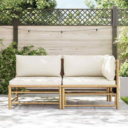 2-tlg. Garten-Lounge-Set mit Kissen Cremeweiß Bambus