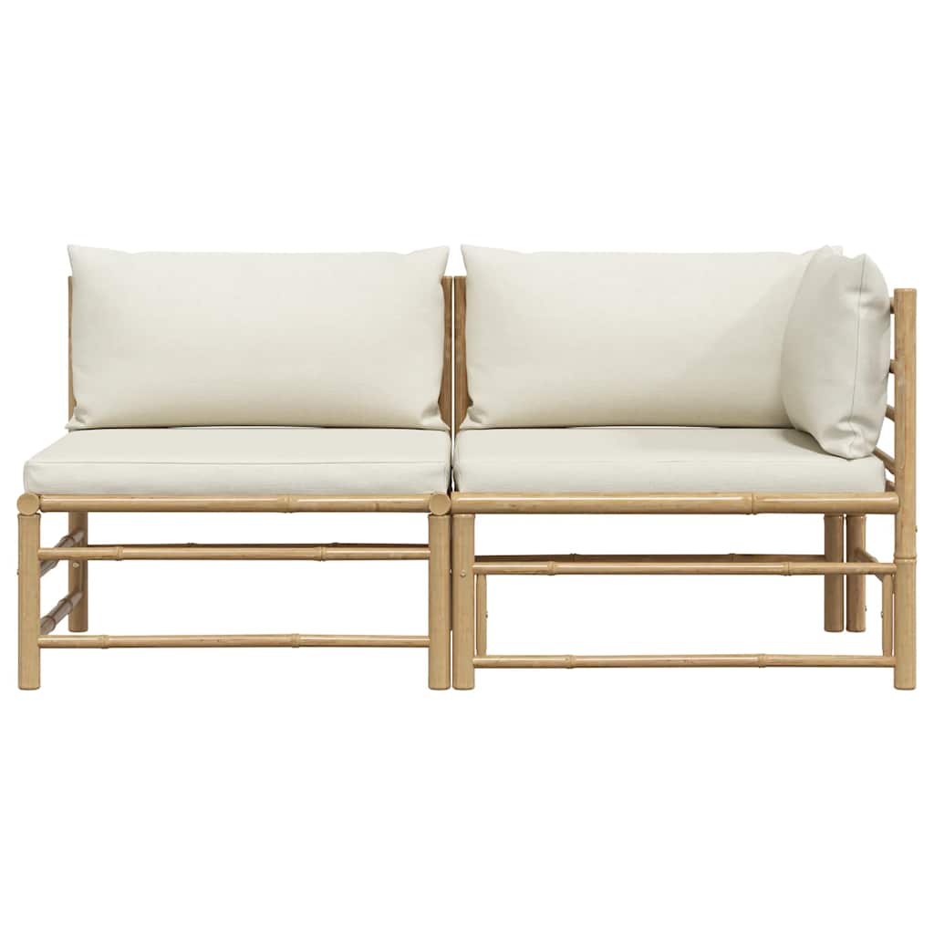 2-tlg. Garten-Lounge-Set mit Kissen Cremeweiß Bambus