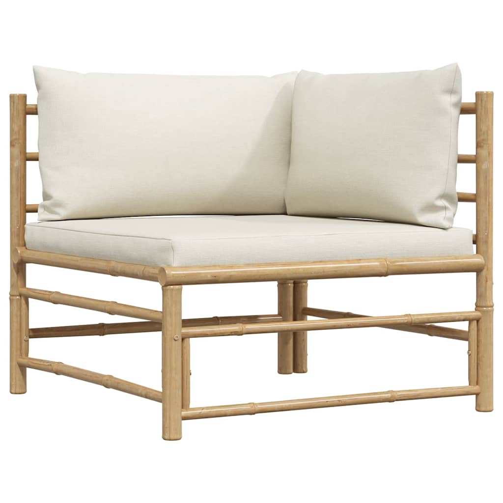 2-tlg. Garten-Lounge-Set mit Kissen Cremeweiß Bambus