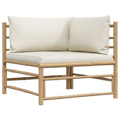 2-tlg. Garten-Lounge-Set mit Kissen Cremeweiß Bambus