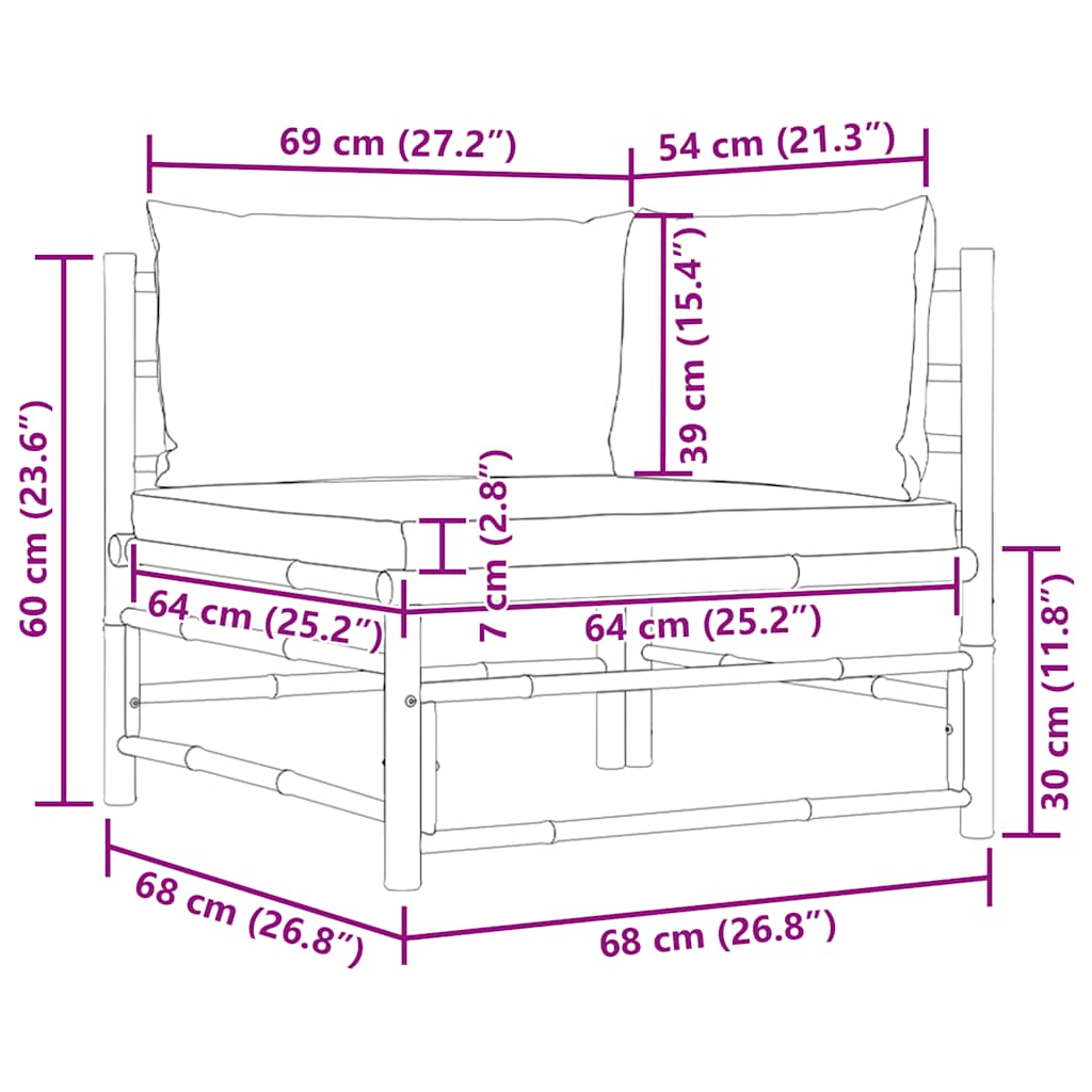 Garten-Ecksofa mit Dunkelgrauen Kissen Bambus