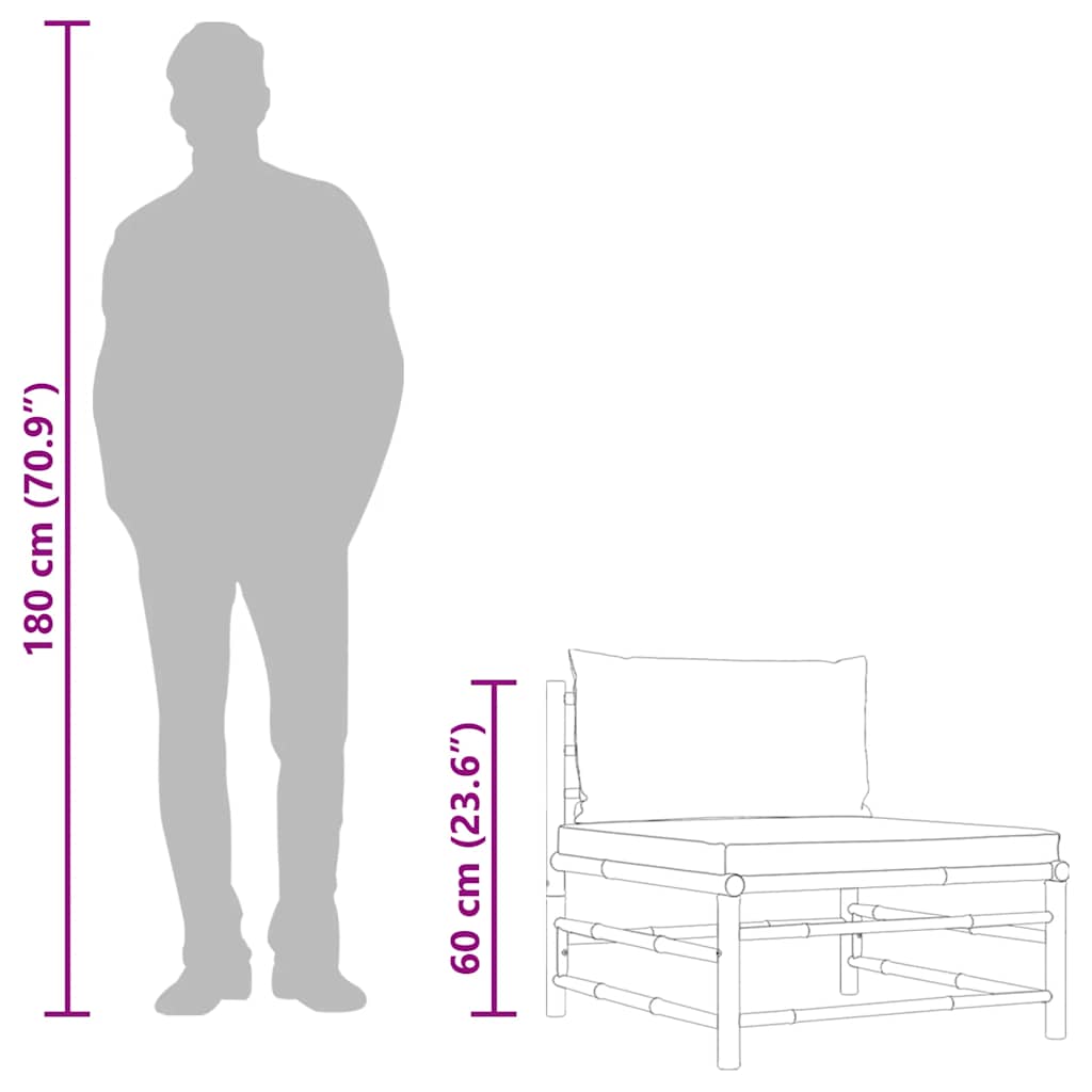 Garten-Mittelsofa mit Dunkelgrauen Kissen Bambus