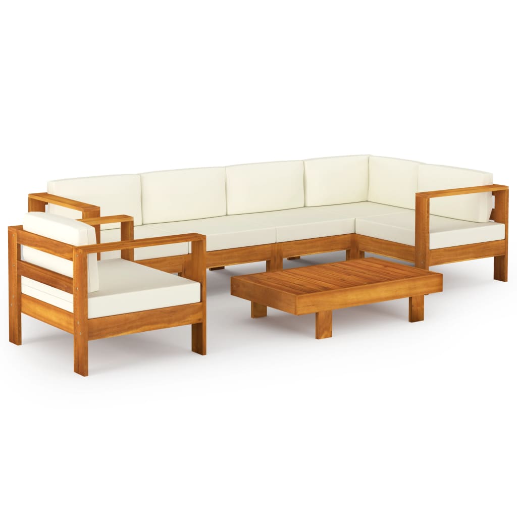 7-tlg. Garten-Lounge-Set mit Creme Auflagen Massivholz Akazie - Pazzar.ch