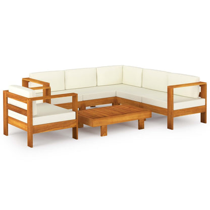 7-tlg. Garten-Lounge-Set mit Creme Auflagen Massivholz Akazie - Pazzar.ch