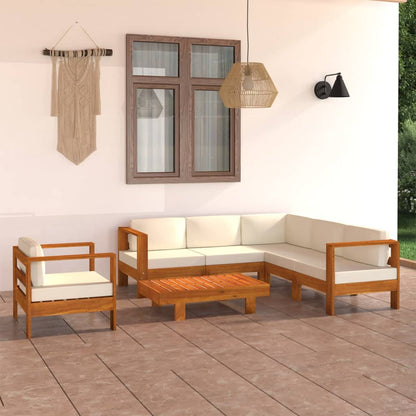 7-tlg. Garten-Lounge-Set mit Creme Auflagen Massivholz Akazie - Pazzar.ch