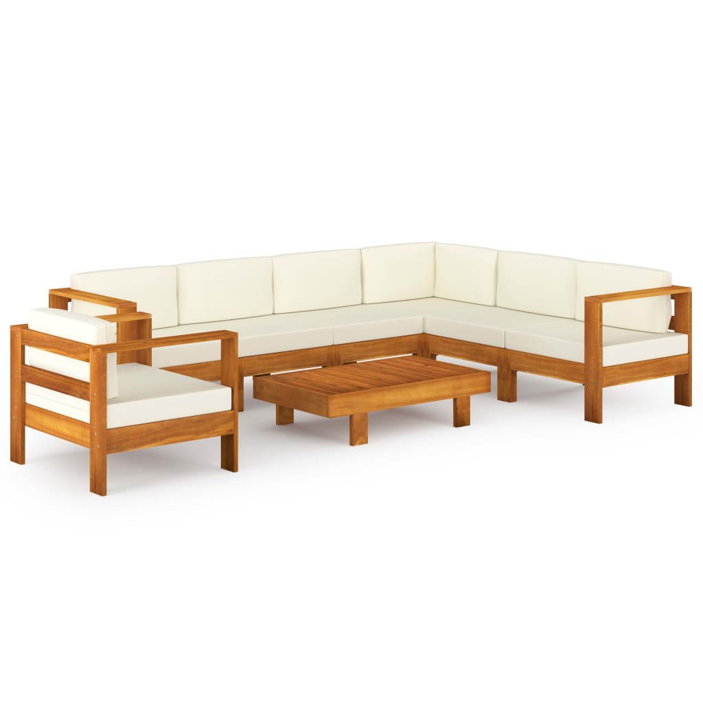 8-tlg. Garten-Lounge-Set mit Creme Auflagen Massivholz Akazie - Pazzar.ch