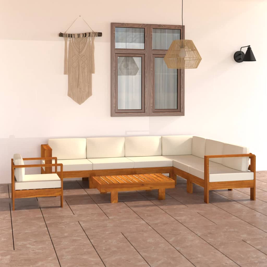 8-tlg. Garten-Lounge-Set mit Creme Auflagen Massivholz Akazie - Pazzar.ch