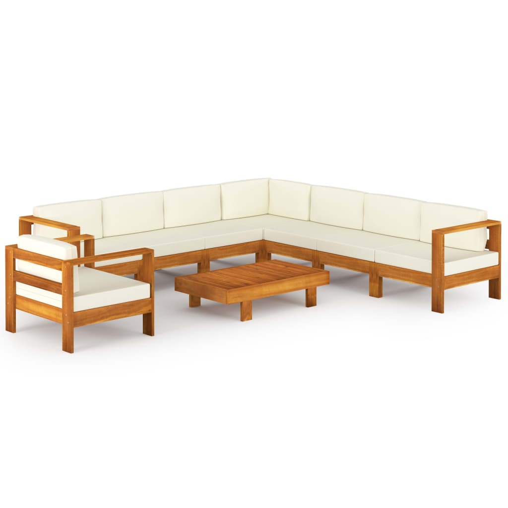 9-tlg. Garten-Lounge-Set mit Creme Auflagen Massivholz Akazie - Pazzar.ch