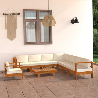 9-tlg. Garten-Lounge-Set mit Creme Auflagen Massivholz Akazie - Pazzar.ch