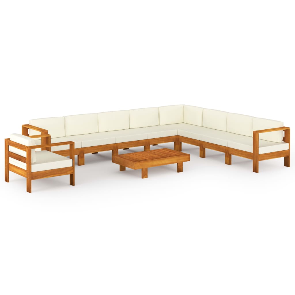 10-tlg. Garten-Lounge-Set mit Creme Auflagen Massivholz Akazie - Pazzar.ch