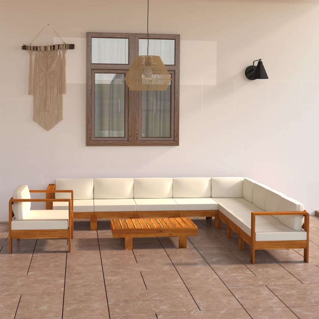 10-tlg. Garten-Lounge-Set mit Creme Auflagen Massivholz Akazie - Pazzar.ch