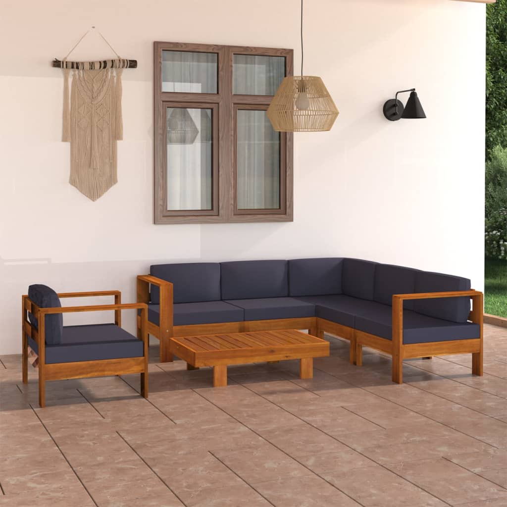 7-tlg. Garten-Lounge-Set mit Dunkelgrauen Auflagen Akazienholz - Pazzar.ch