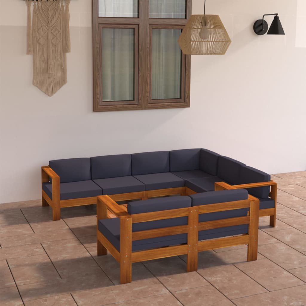 8-tlg. Garten-Lounge-Set mit Dunkelgrauen Auflagen Akazienholz