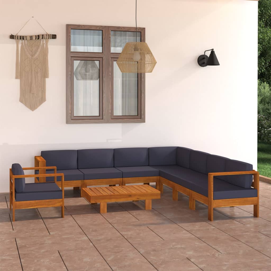 9-tlg. Garten-Lounge-Set mit Dunkelgrauen Auflagen Akazienholz - Pazzar.ch