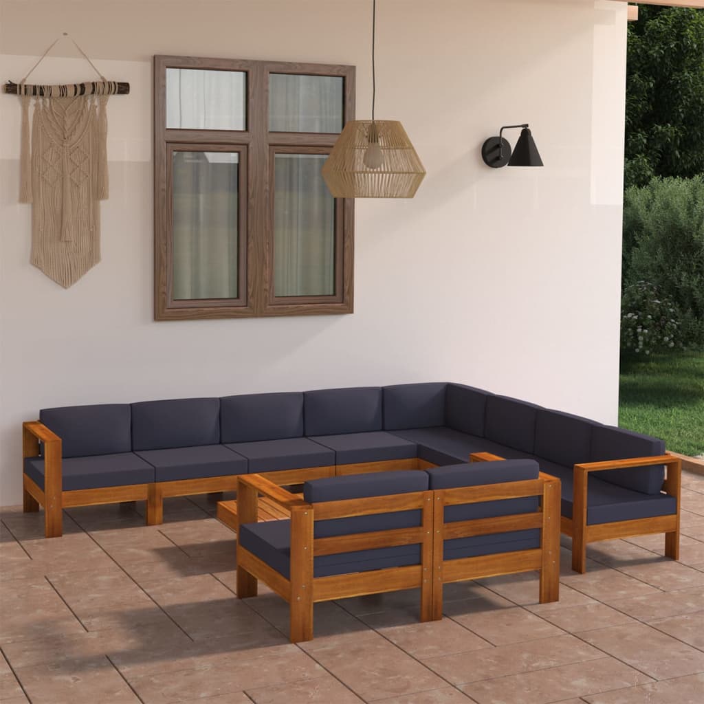 10-tlg. Garten-Lounge-Set mit Dunkelgrauen Auflagen Akazienholz - Pazzar.ch