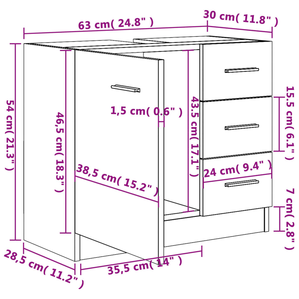 Waschbeckenunterschrank Weiß 63x30x54 cm Holzwerkstoff - Pazzar.ch