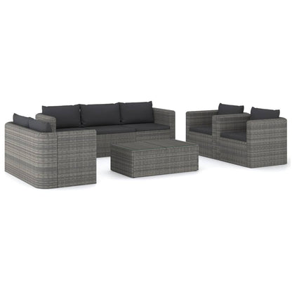 8-tlg. Garten-Lounge-Set mit Kissen Poly Rattan Grau - Pazzar.ch