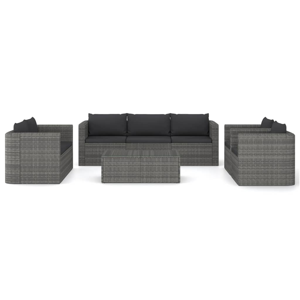 8-tlg. Garten-Lounge-Set mit Kissen Poly Rattan Grau