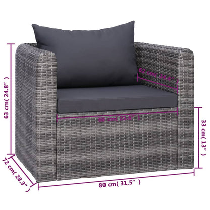 8-tlg. Garten-Lounge-Set mit Kissen Poly Rattan Grau - Pazzar.ch