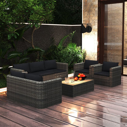 8-tlg. Garten-Lounge-Set mit Kissen Poly Rattan Grau - Pazzar.ch