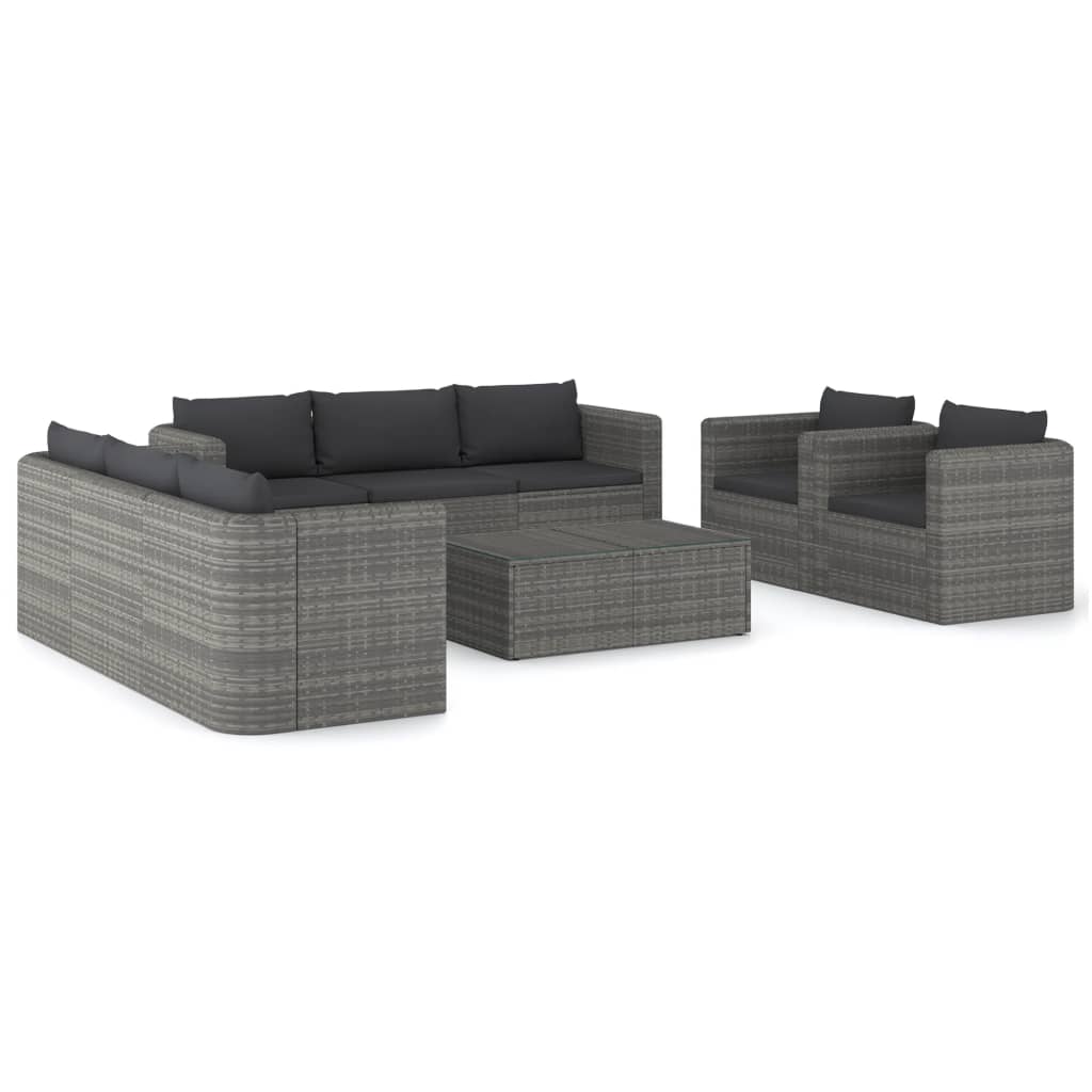 9-tlg. Garten-Lounge-Set mit Kissen Poly Rattan Grau - Pazzar.ch