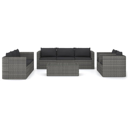 9-tlg. Garten-Lounge-Set mit Kissen Poly Rattan Grau - Pazzar.ch