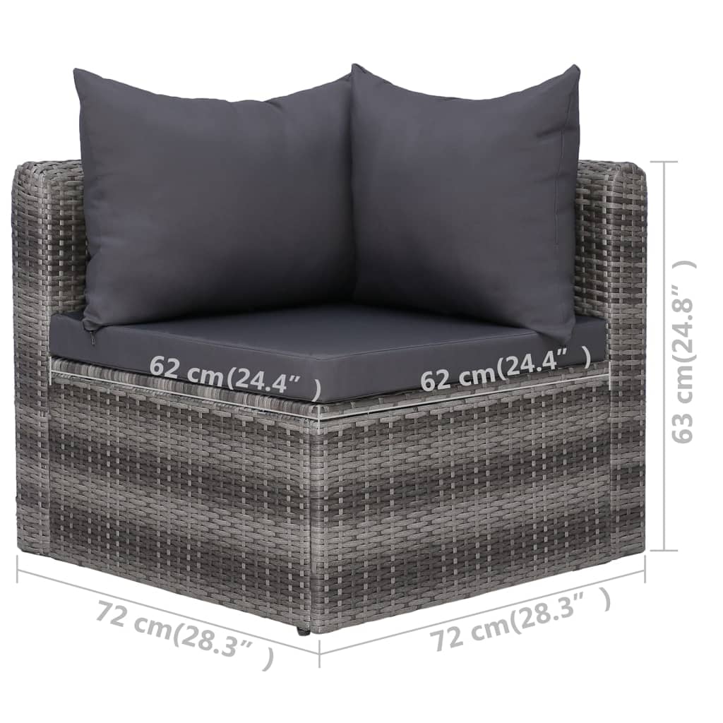 9-tlg. Garten-Lounge-Set mit Kissen Poly Rattan Grau - Pazzar.ch