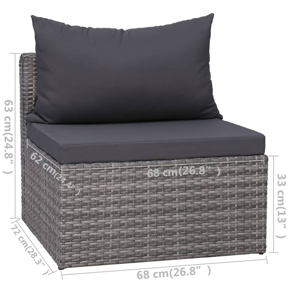 9-tlg. Garten-Lounge-Set mit Kissen Poly Rattan Grau - Pazzar.ch