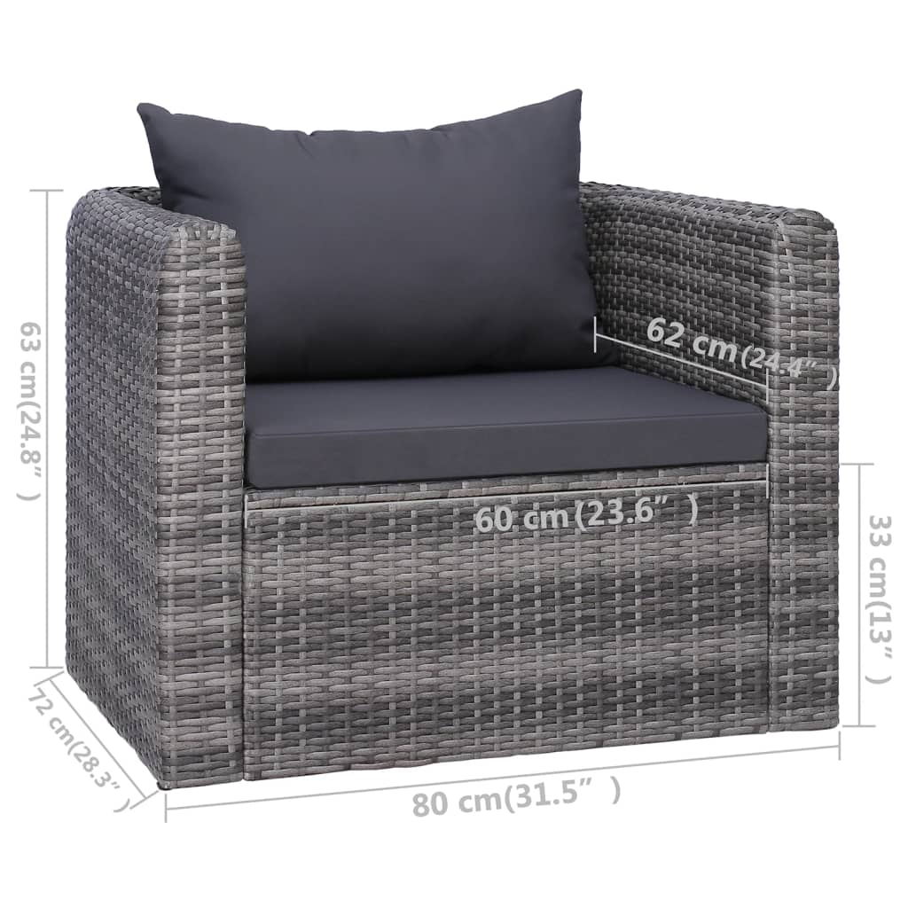 9-tlg. Garten-Lounge-Set mit Kissen Poly Rattan Grau - Pazzar.ch