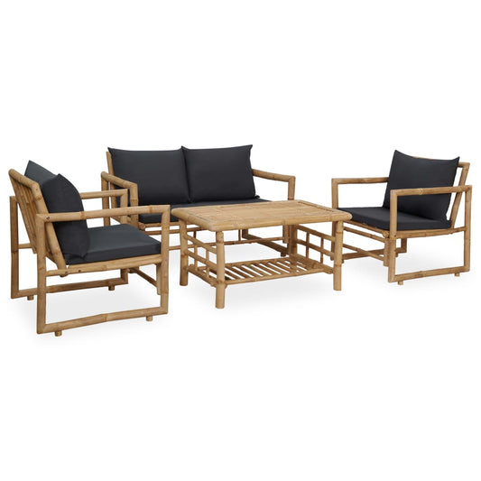 4-tlg. Garten-Lounge-Set mit Auflagen Bambus - Pazzar.ch