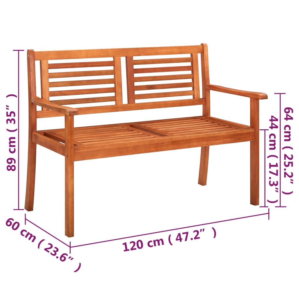 2-Sitzer-Gartenbank mit Auflage 120 cm Massivholz Eukalyptus - Pazzar.ch