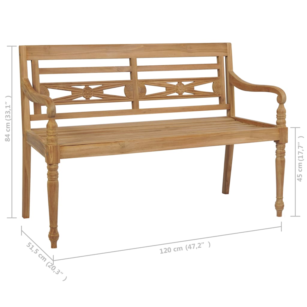 Batavia-Gartenbank mit Rotem Kissen 120 cm Teak Massivholz