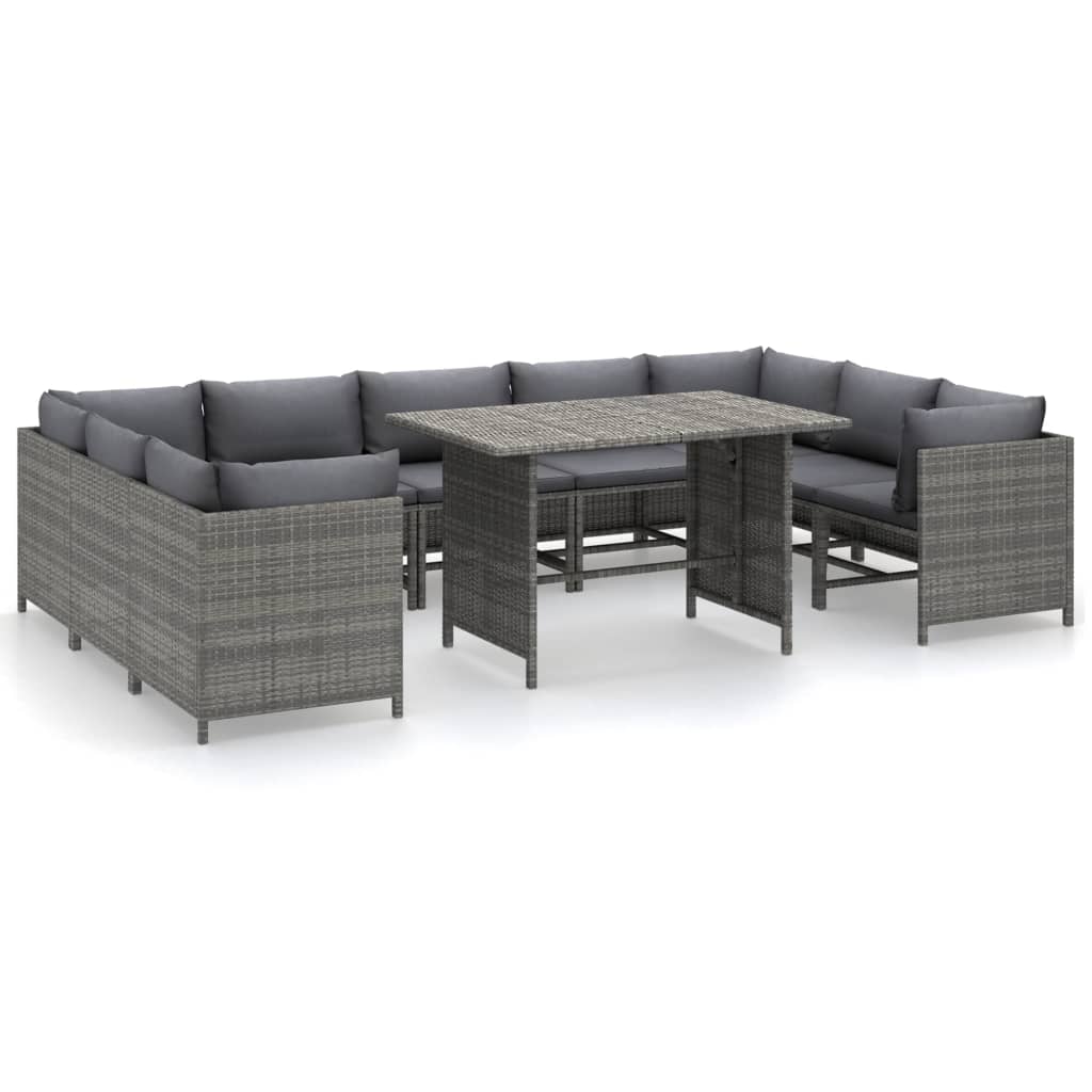 10-tlg. Garten-Lounge-Set mit Kissen Poly Rattan Grau - Pazzar.ch